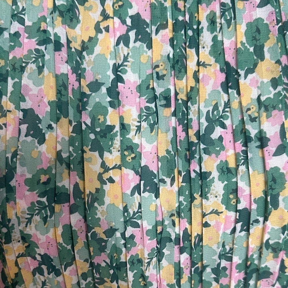 Melloday Green Floral Pleated Ruffle Trim Mini Dress Spring Summer Boho Size M - Picture 6 of 6